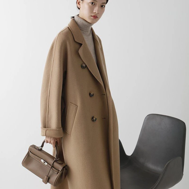 100%纯羊毛双面呢大衣女2024秋冬季新款高端双面呢外套高级中长款