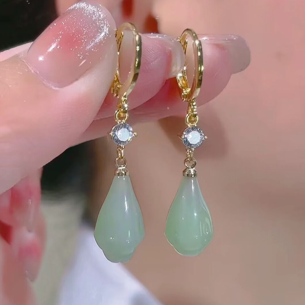 铜合金合成锆石耳饰  【74号】法式复古玉兰花轻奢百搭古风简约耳饰