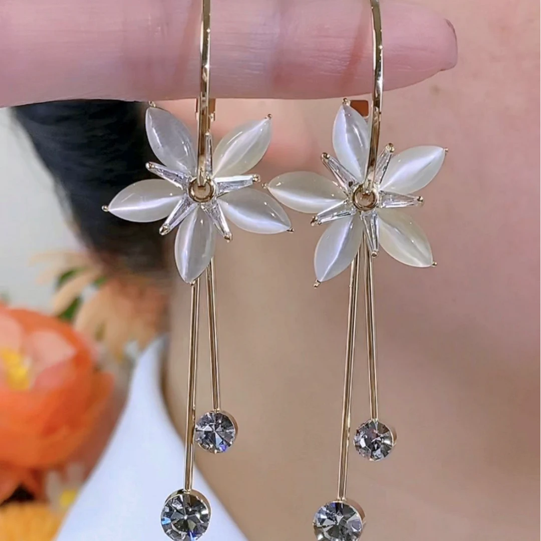 925银针耳饰 【144号】五瓣花时尚精美简约长款气质多戴耳环(七夕)