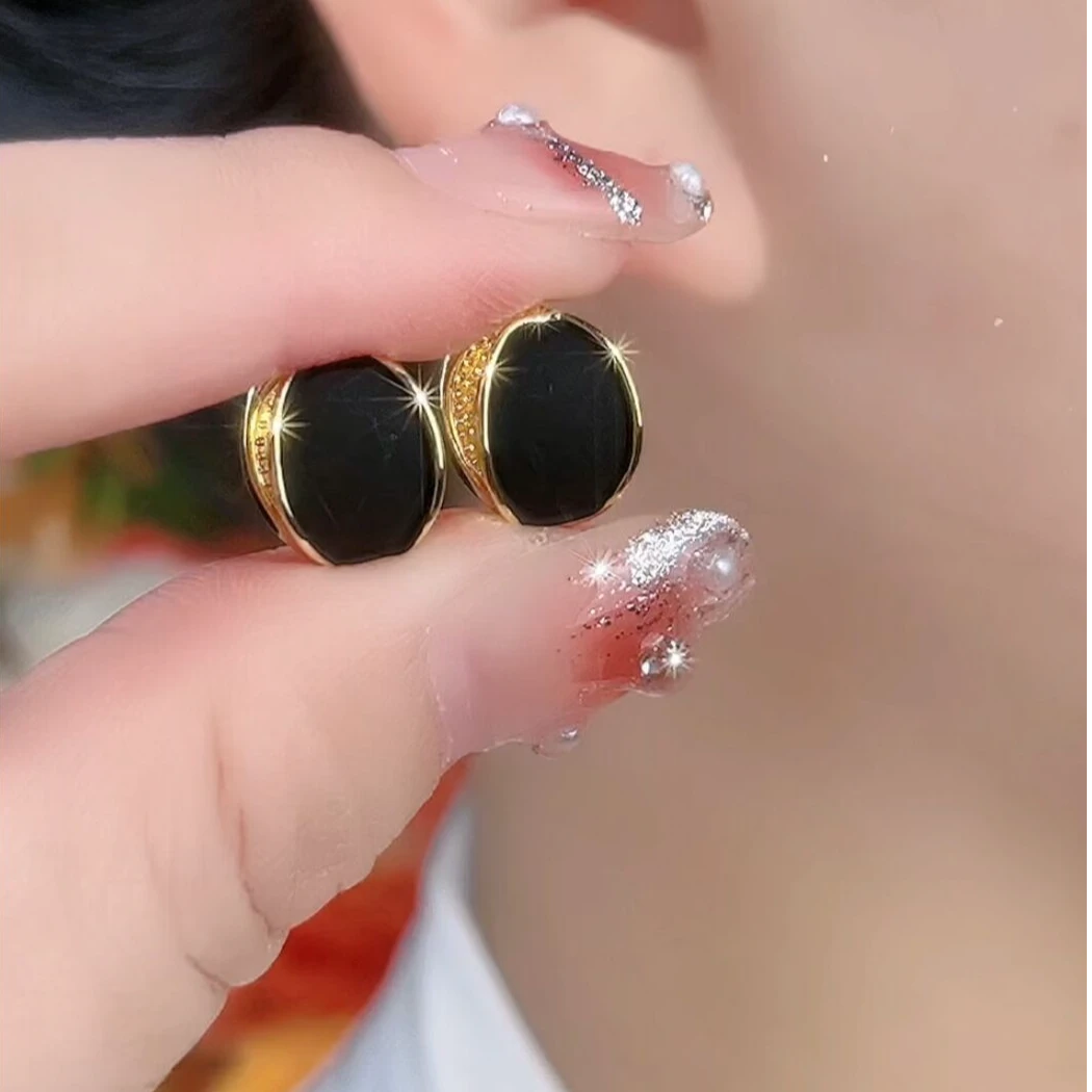 925银针珐琅耳饰 【348号】法式轻奢黑色耳扣简约气质百搭耳饰