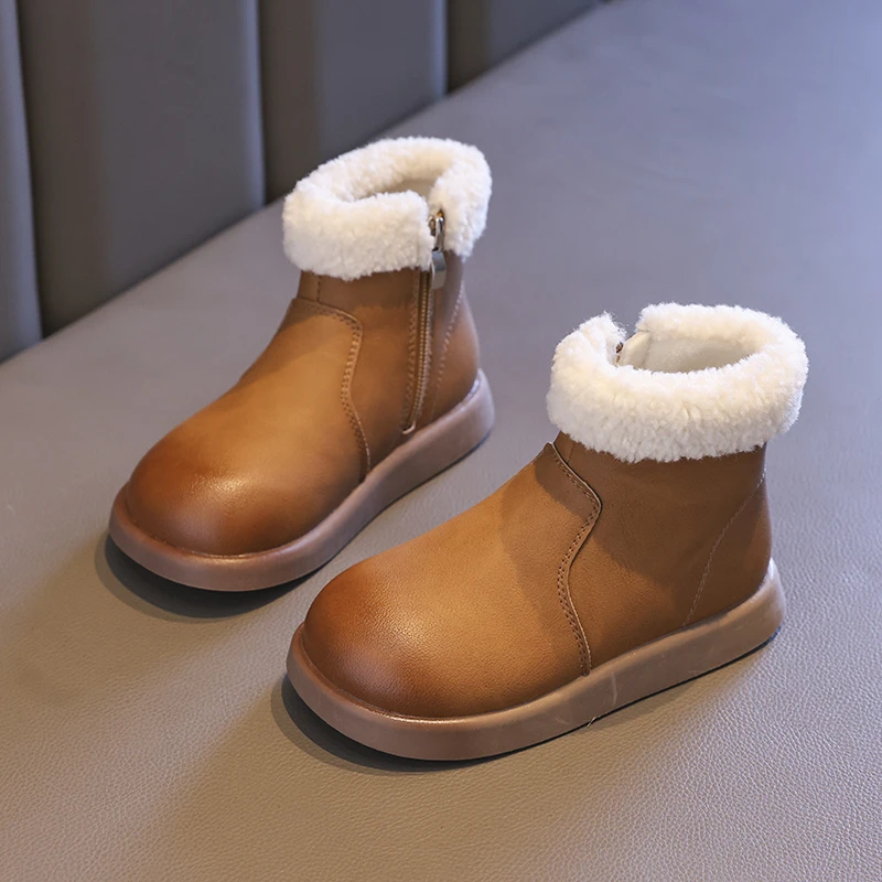 女童靴子加绒保暖棉靴2023冬季新款儿童韩版时尚短靴中大童皮靴潮