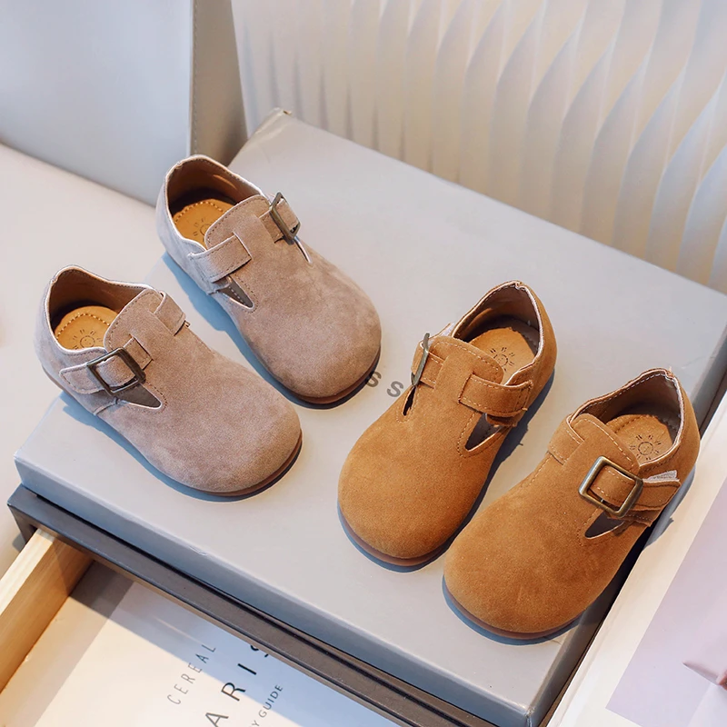 韩国童鞋春季复古勃肯鞋男童英伦风磨砂皮单鞋女童洋气百搭豆豆鞋