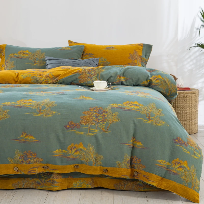 【彩韵-系列】全棉色织提花A类双层纱国风加厚轻奢四件套秋冬家纺