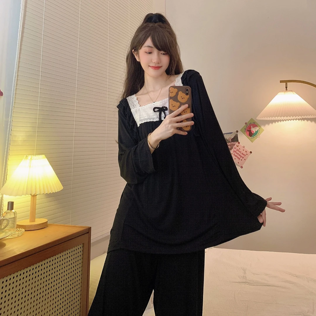 莫代尔胖MM260斤可爱睡衣女士春秋新款大码宽松公主风长袖家居服