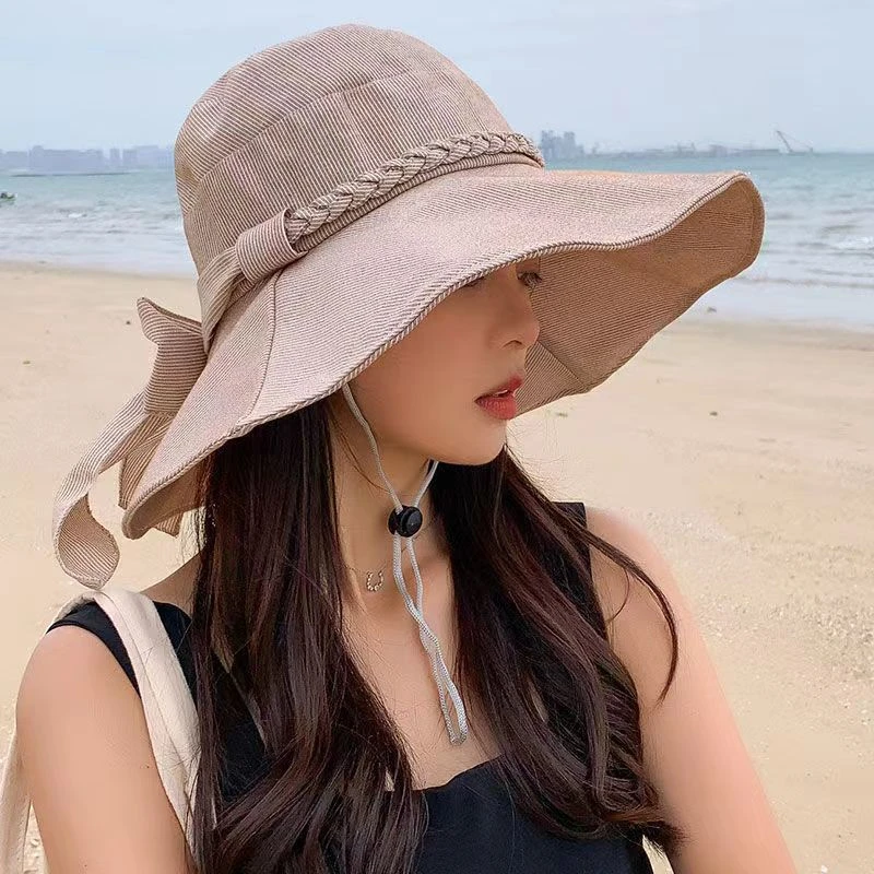 夏季遮阳防晒帽子女遮脸户外太阳帽可折叠洋气时尚大帽檐渔夫帽