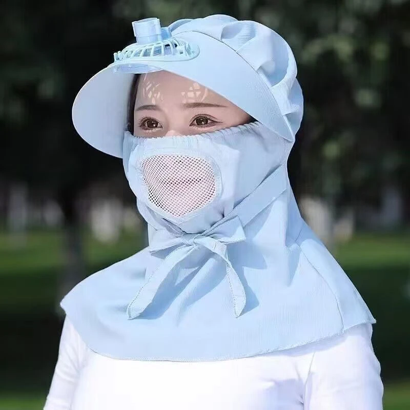 遮阳帽女夏天防晒遮脸护颈面罩带风扇干农活采茶帽骑车大檐太阳帽