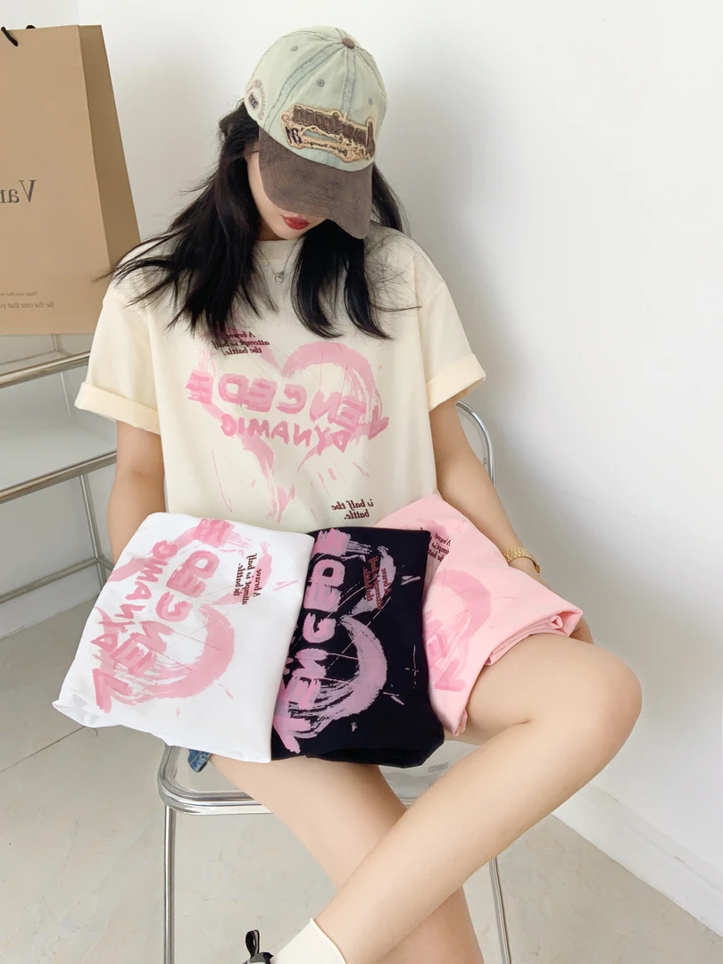 阿颖日记【812】新疆长绒棉 2025新款短袖t恤宽松纯棉女士时尚印花