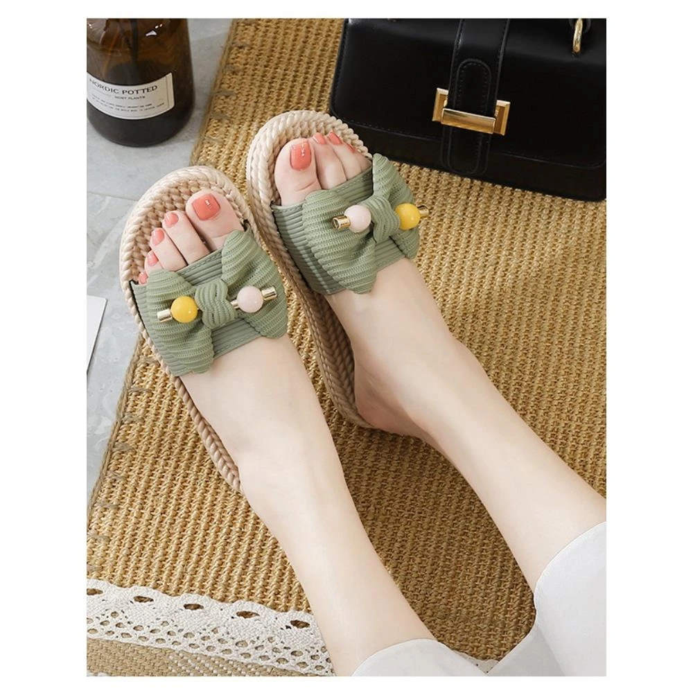 拖鞋女夏外穿ins仙女风防滑时尚平底蝴蝶结室内家居凉拖鞋软底