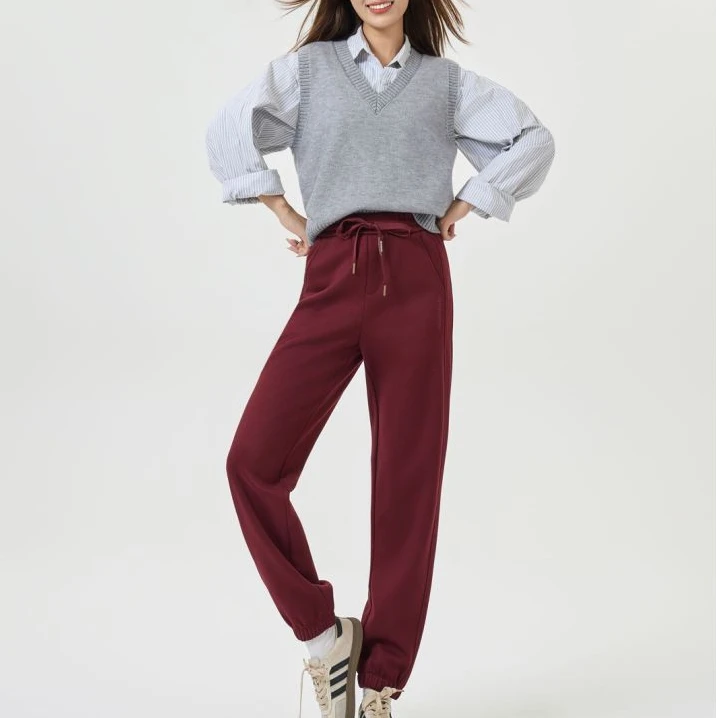 修身阔腿裤秋冬弹力百搭加绒休闲裤男女同款8803