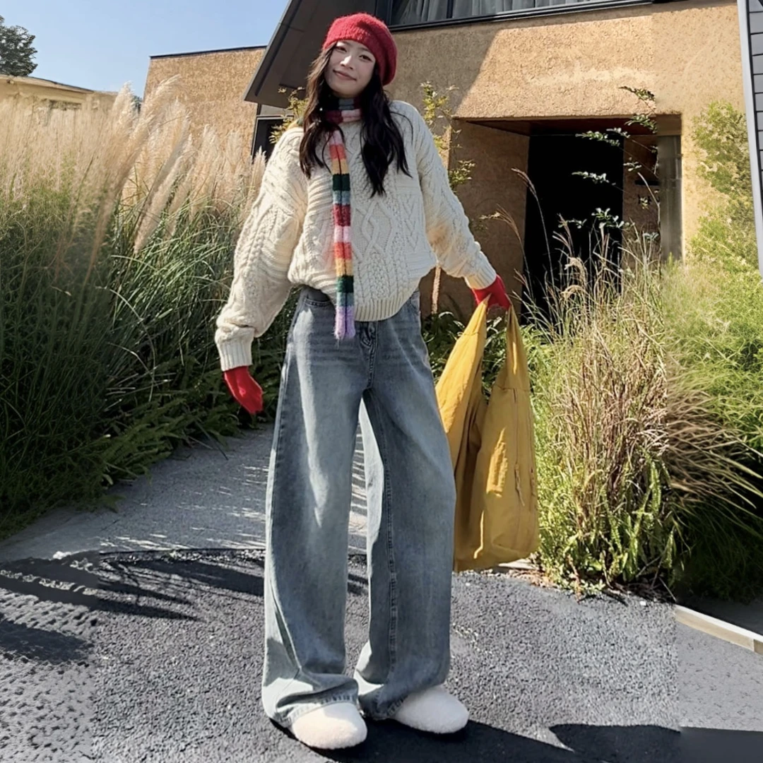 高腰百搭牛仔裤子女款爆款2025新款正品宽松显瘦高质量阔腿拖地裤