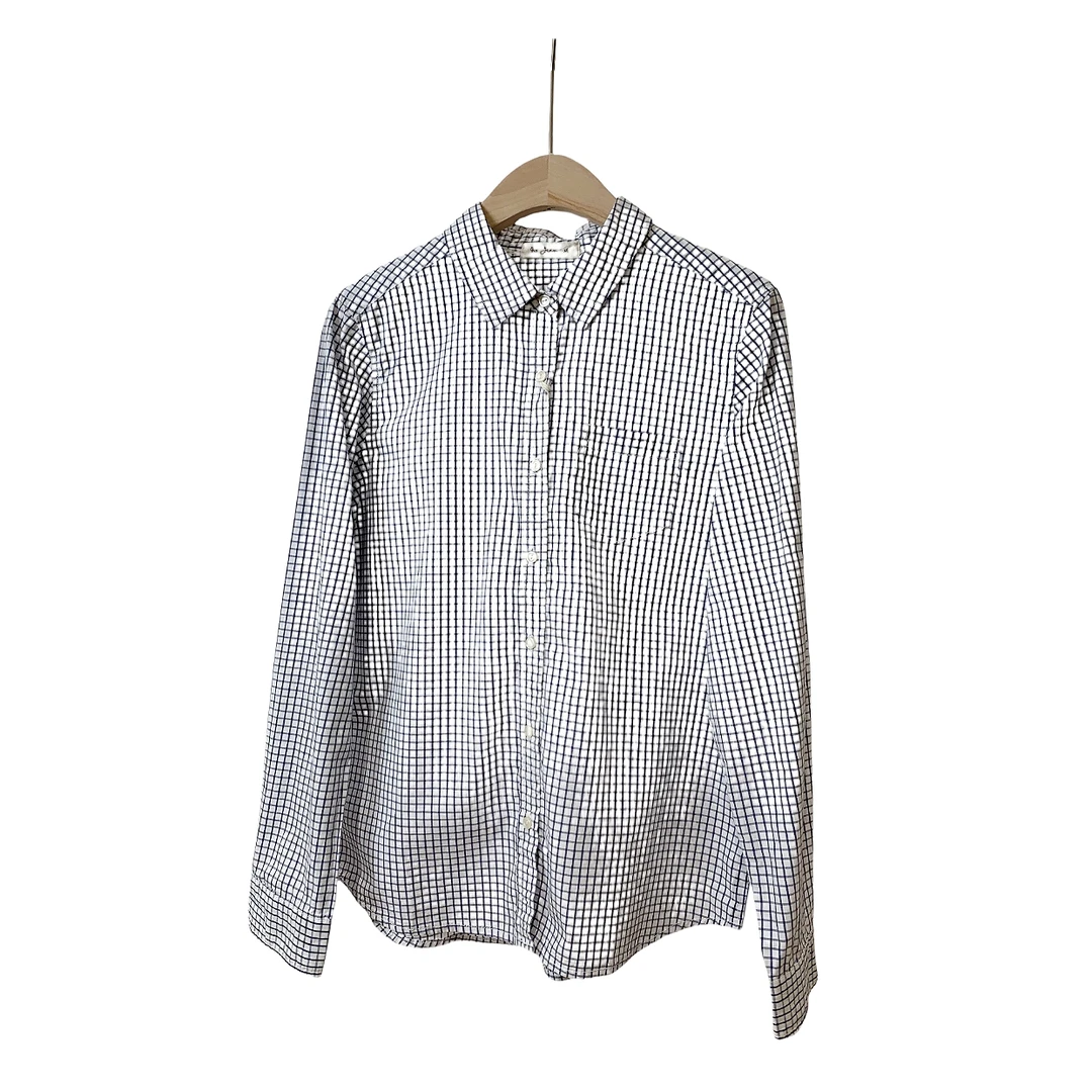 全棉格子翻领长袖简约衬衫休闲百搭女士衬衣时尚春秋新款叠穿上衣