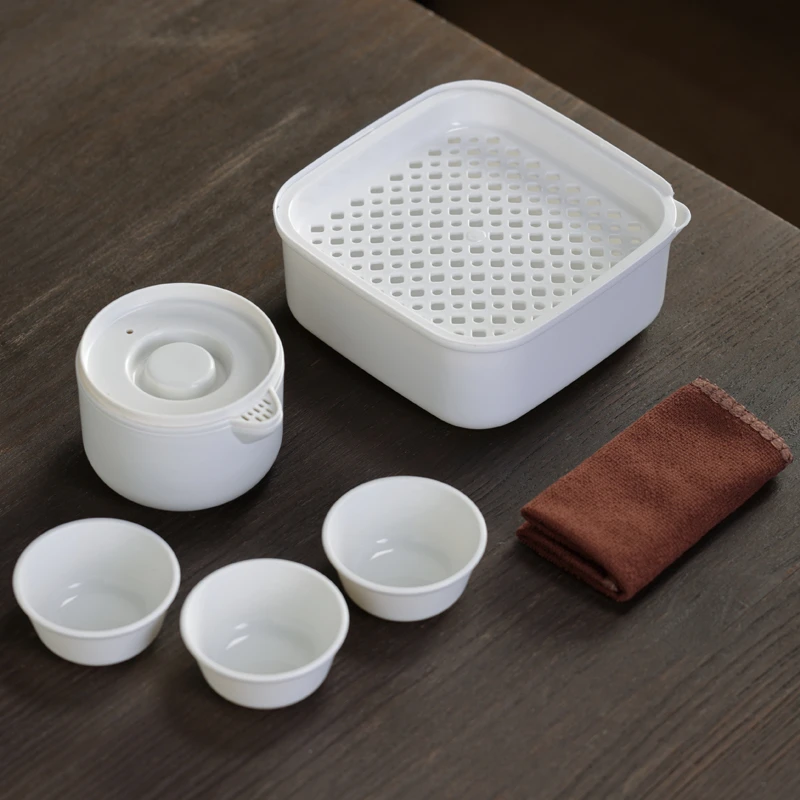 便携式旅行茶具小套装户外简易功夫泡茶壶茶杯露营快客杯一壶三杯