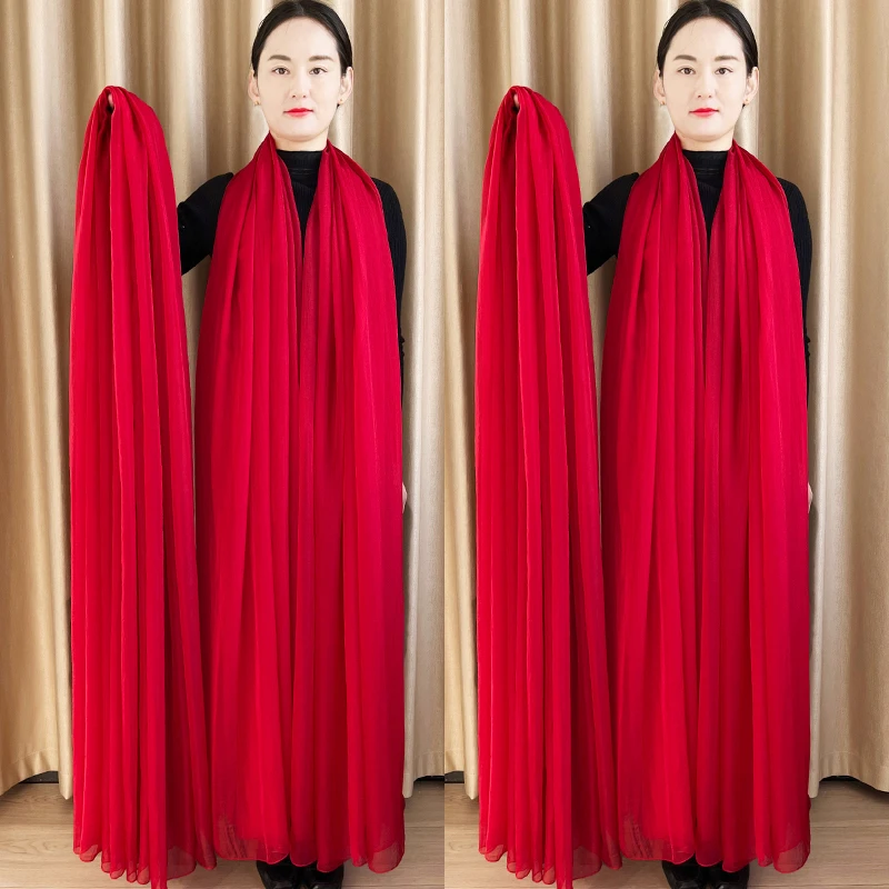 时尚广场舞围巾女夏款中老年披肩2米3枣红色丝巾纱巾夏防晒沙滩巾