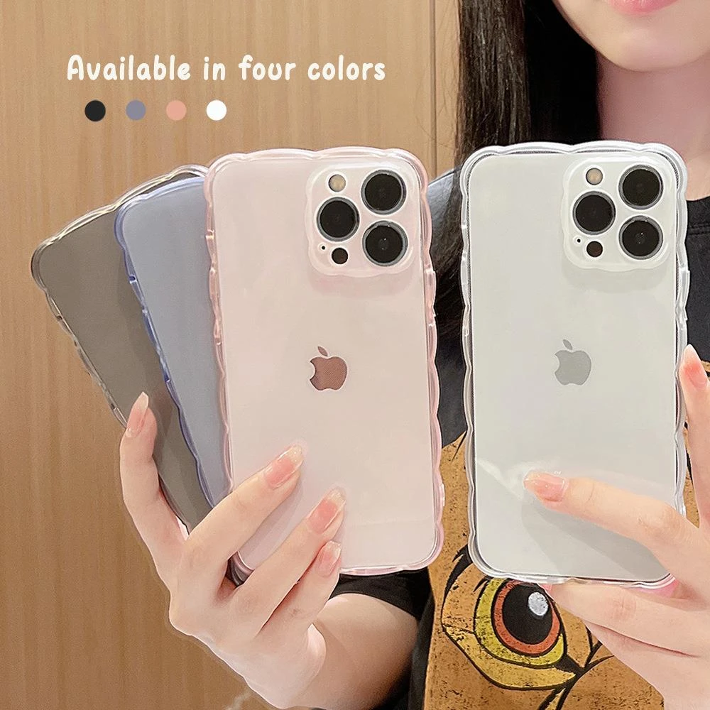 透色大波浪iphone14pro max苹果15手机壳11防摔XS软8p纯色13适用x