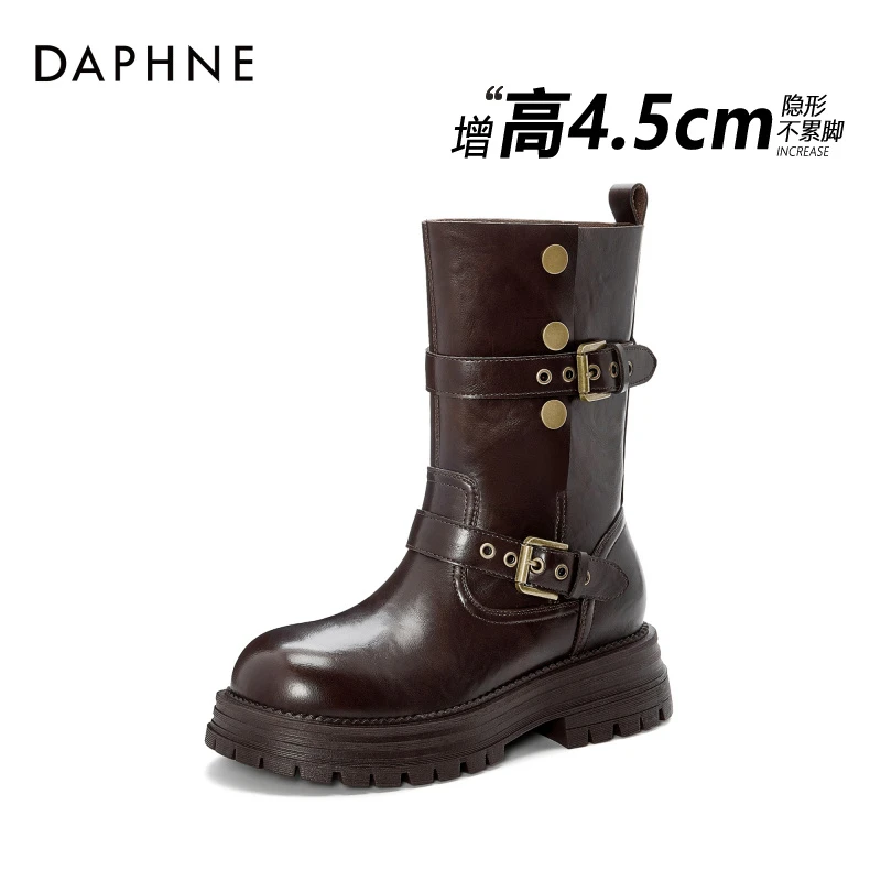 达芙妮靴子女2025年新款黑色马丁靴女英伦小众厚底短靴中筒机车靴