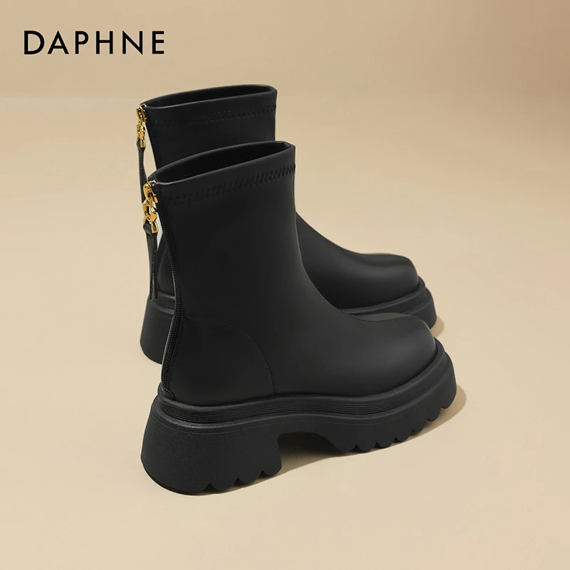 Daphne达芙妮巨显瘦~英伦风马丁靴女款秋冬小个子厚底短靴瘦瘦靴