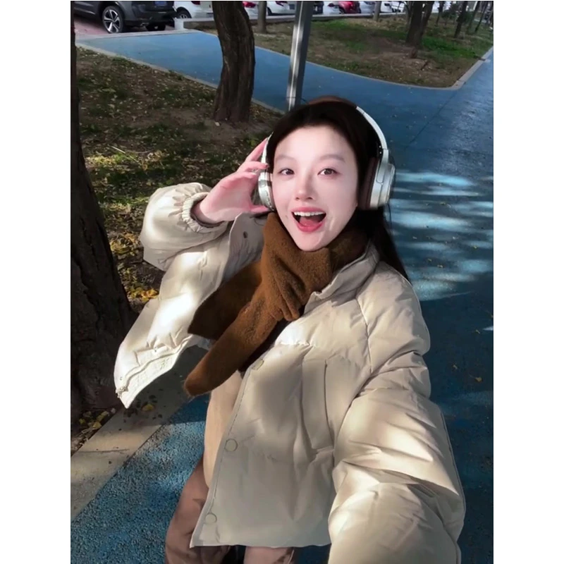 立领羽绒服女冬季新款韩系高级感短款小个子外套长裤两件套装