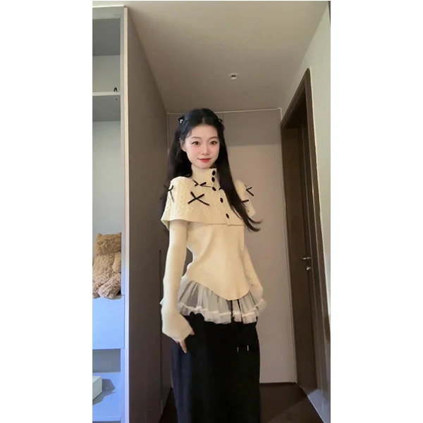 毛衣女秋冬穿搭2024新款上衣慵懒高级感针织衫两件套牛仔套装