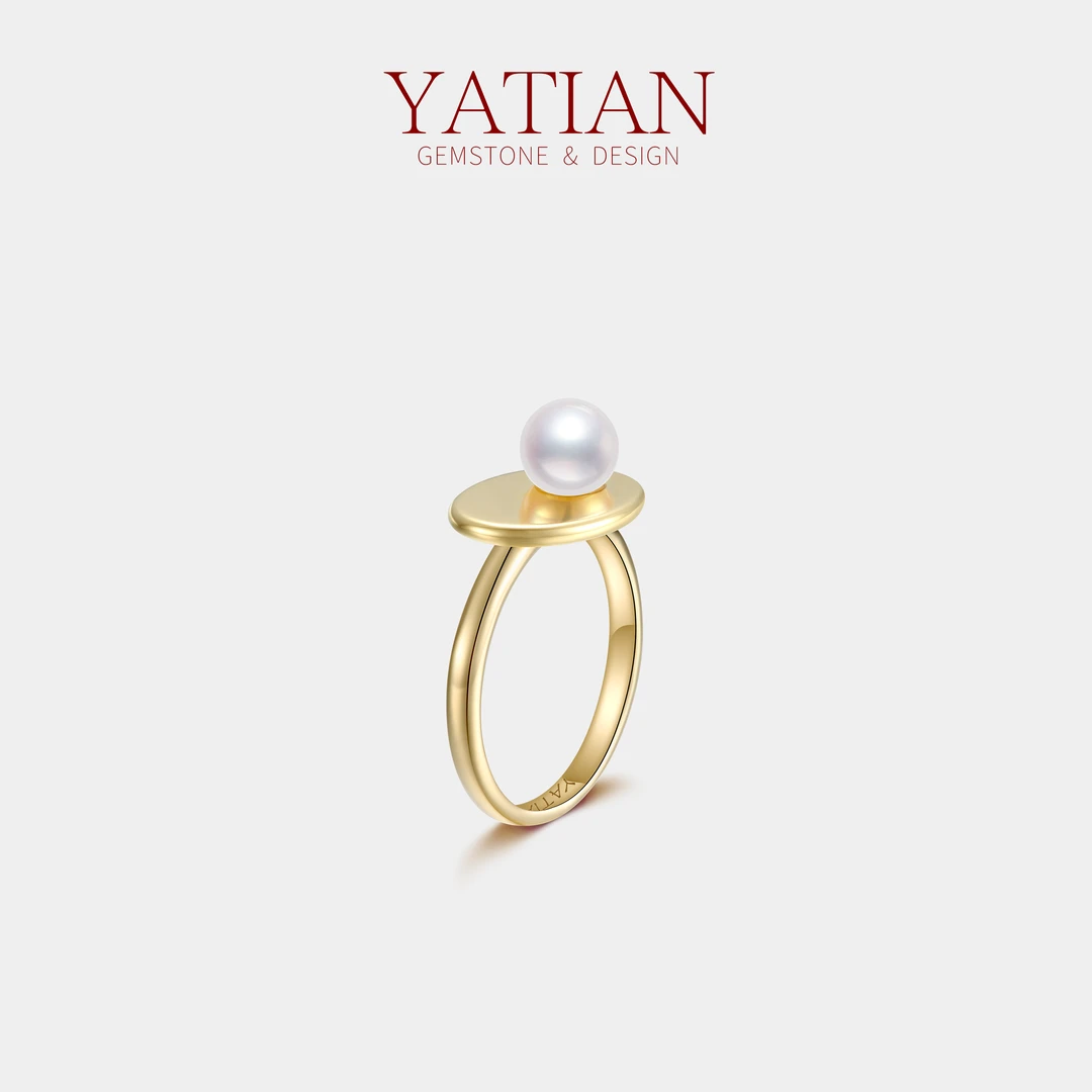 Akoya海水珍珠戒指18K金强光正圆气质时尚百搭小众简约经典个性