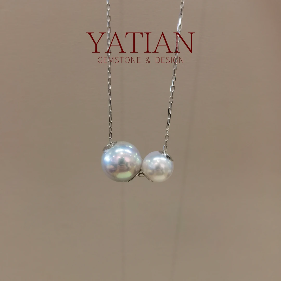 Akoya海水珍珠双珠路路通项链18K金5.5~6mm 7.5-8mm正圆强光