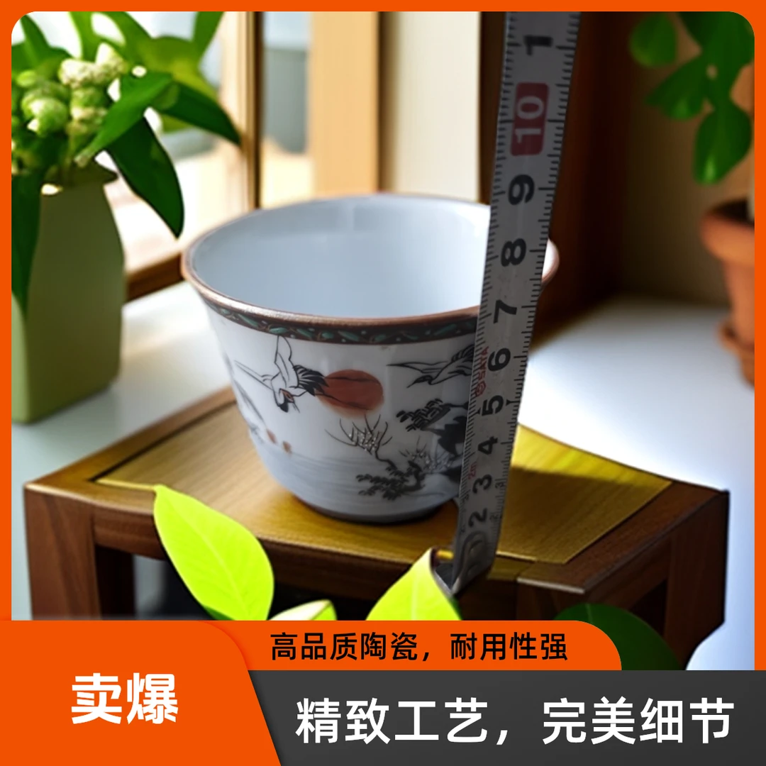 精工手绘描金松鹤延年九谷烧茶杯展示品