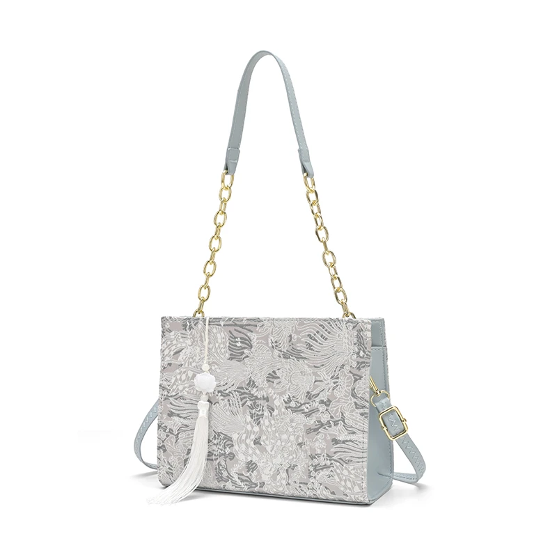 【妮可专属】】ENO.KI 依诺琪黑白绣花刺绣手提托特包灰色-主