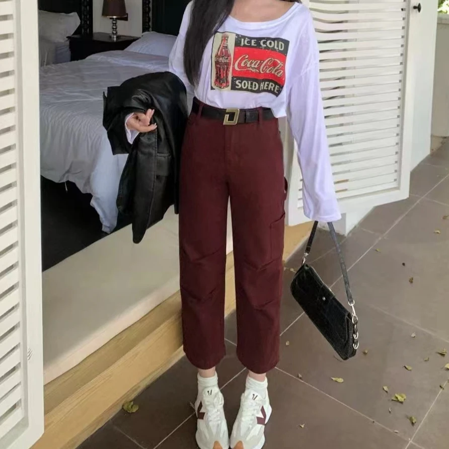 【裤博汇】030“安可拉红”四面弹面料正版复古工装感九分牛仔弯刀裤