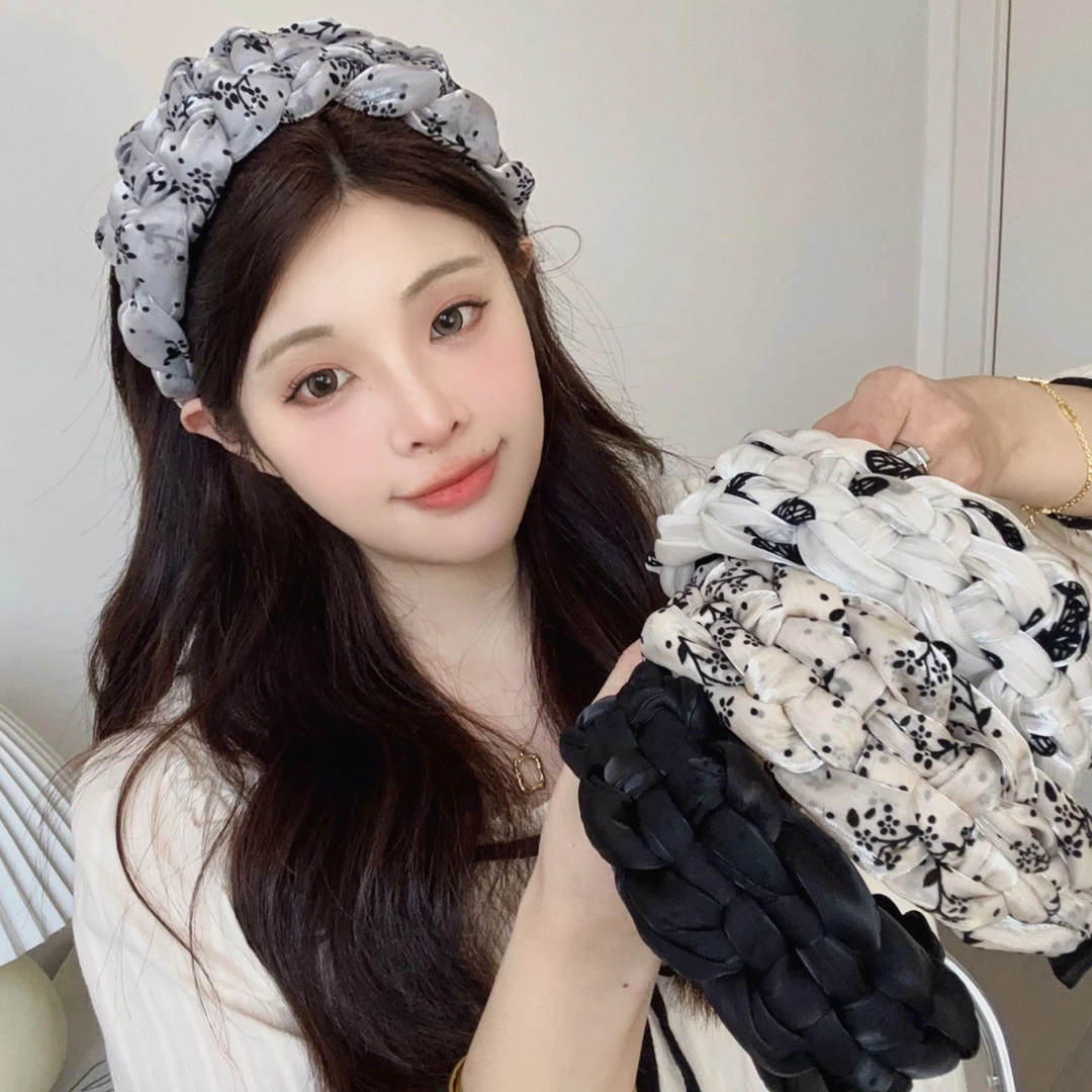 尚倪2024新款国风编织超宽发捆发箍女气质灰色宽边压发洗脸头箍