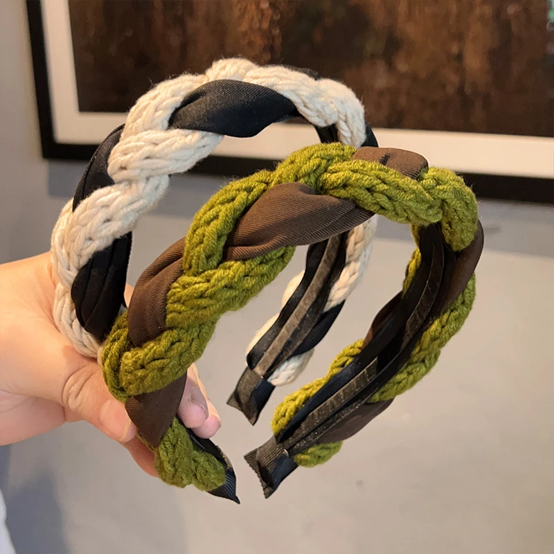 非金属发饰 绿色系复古针织发箍款秋冬小众温柔法式麻花头箍新款