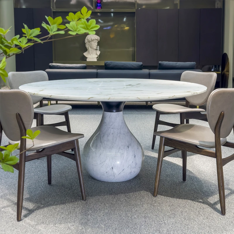 潮巢意大利进口天然大理石圆餐桌家用别墅餐厅罗琦堡意式水滴餐桌