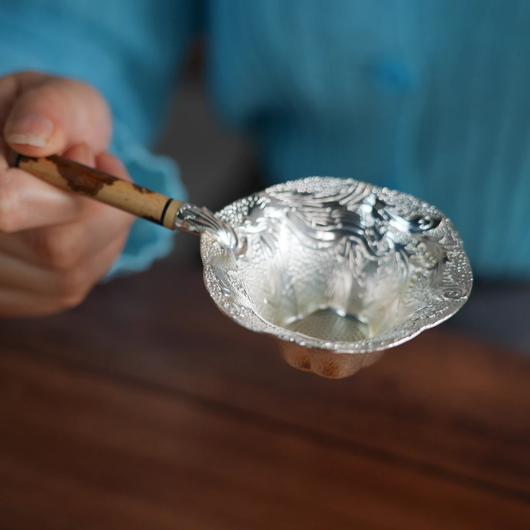 湘妃竹茶漏茶滤过滤器梅花形锡茶漏六君子茶道配件