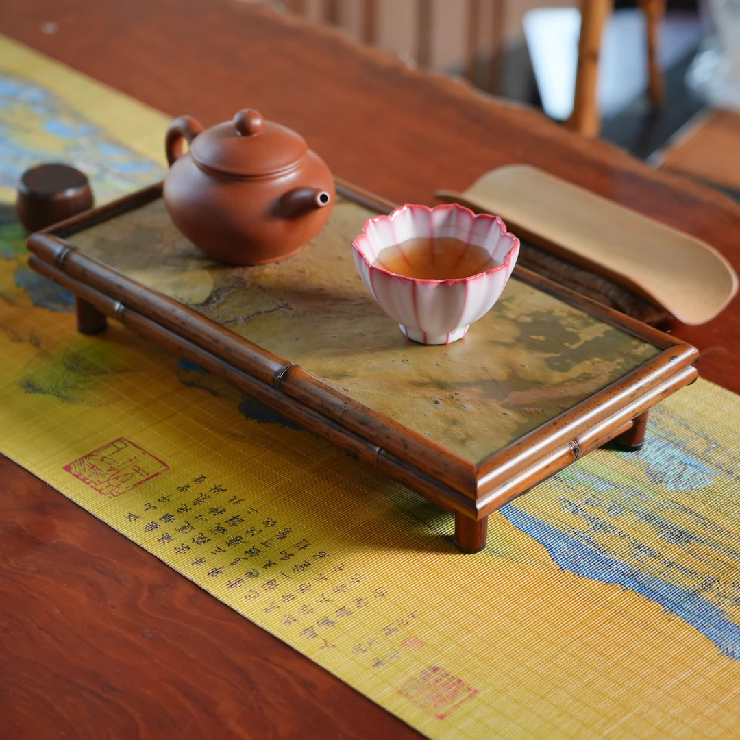 梅鹿竹崖岩石小桌子长方形干泡茶台花架