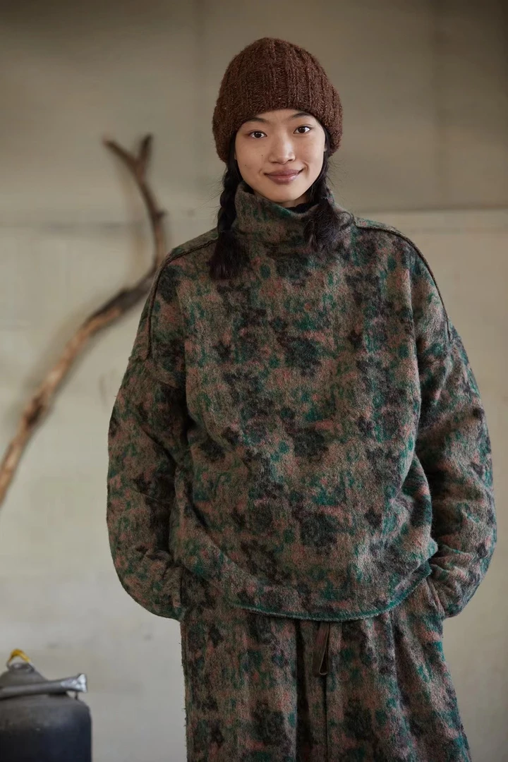 左岸迷香短外套上衣1011宽松套头加厚复古秋冬双面保暖高领