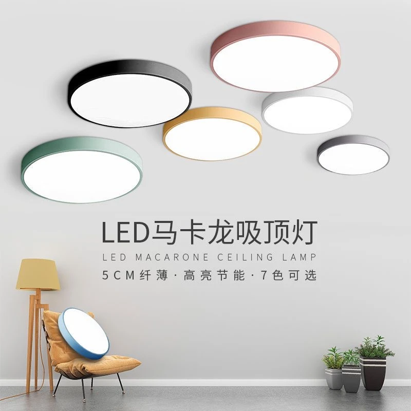 北欧超薄LED吸顶灯现代简约马卡龙圆形卧室大气客厅灯儿童房书房