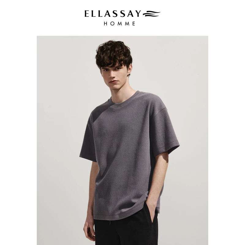 ELLASSAY歌力思男装新款春夏重磅毛圈短袖T恤男士EME341Z00700
