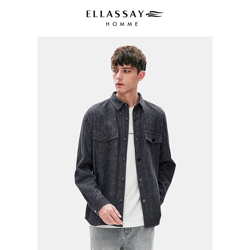 ELLASSAY歌力思男装春季高知男士宽松条纹汉麻棉EME351C00500