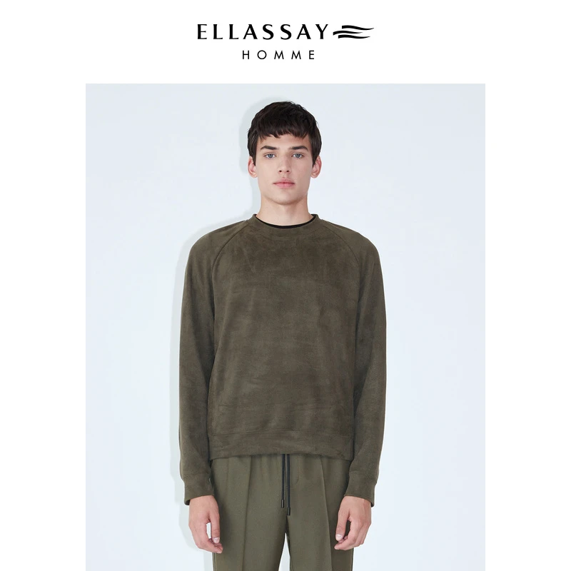 ELLASSAY歌力思男装微锥斜纹麂皮绒圆领仿皮革卫衣EME333Z03300