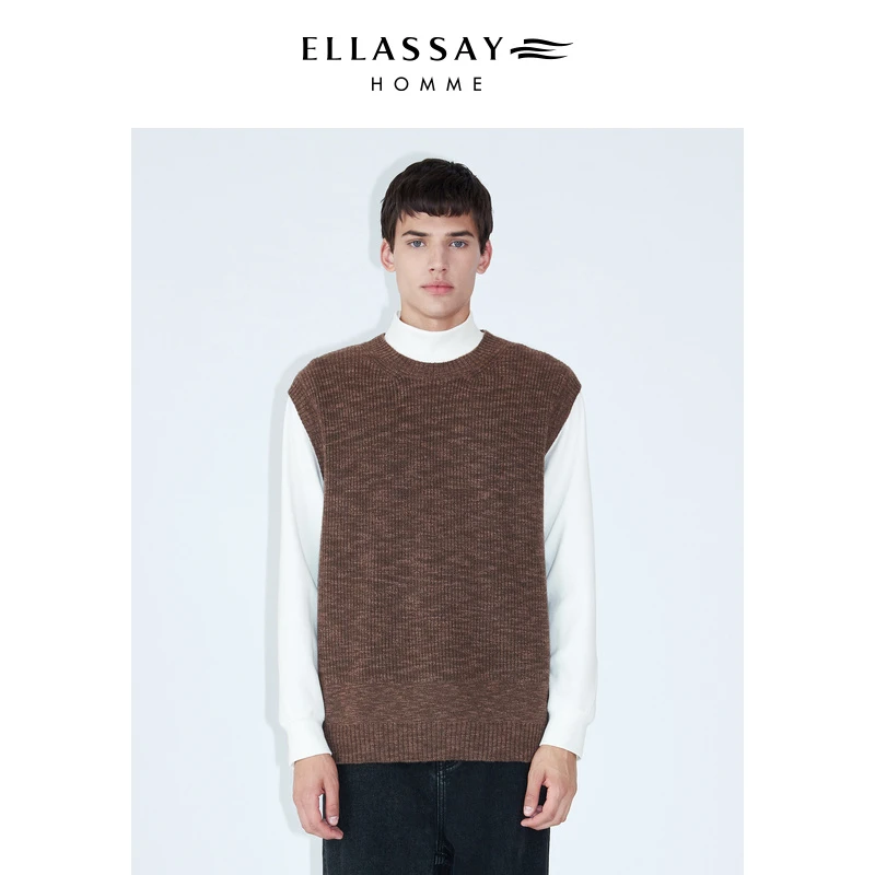 ELLASSAY歌力思男装羊毛花纱复古百搭马甲针织背心EME333M00300