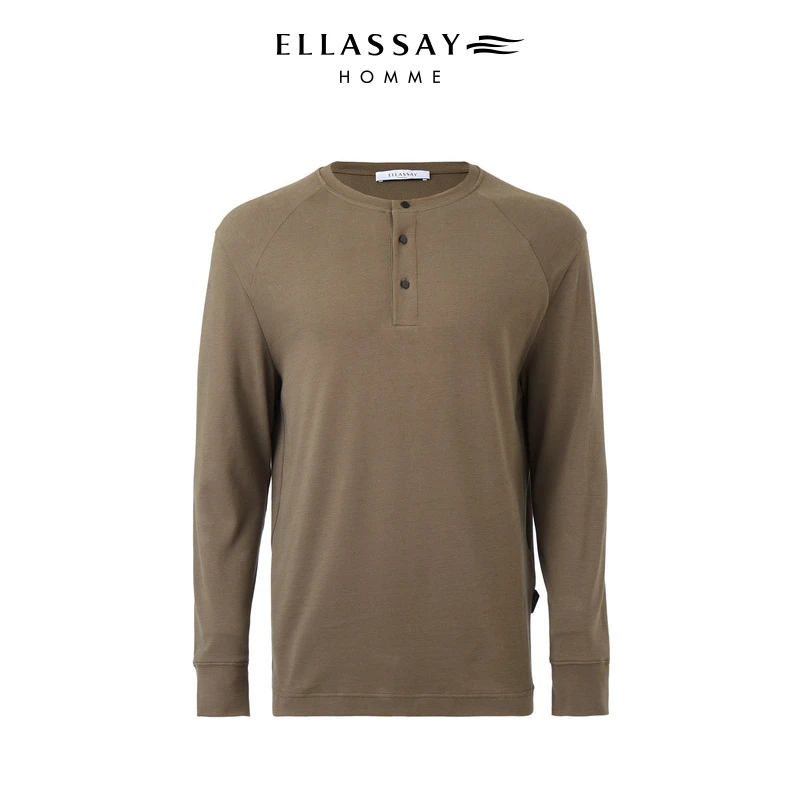 ELLASSAY歌力思男装新款磨毛针织亨利领T恤男高端EME341Z02200