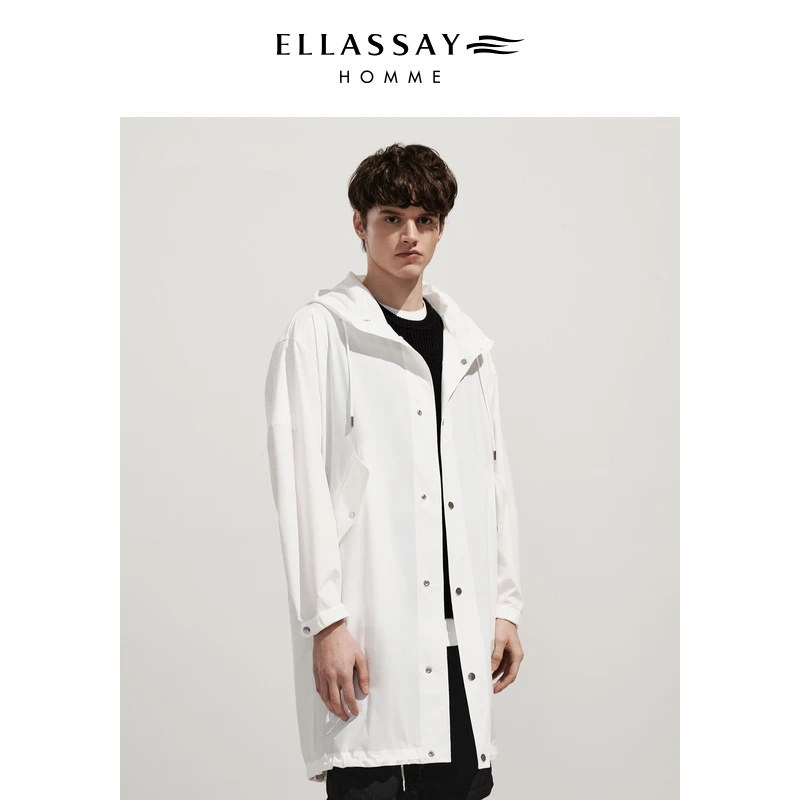 ELLASSAY歌力思男装风衣百搭中长款单排扣连帽外套EME341F00100