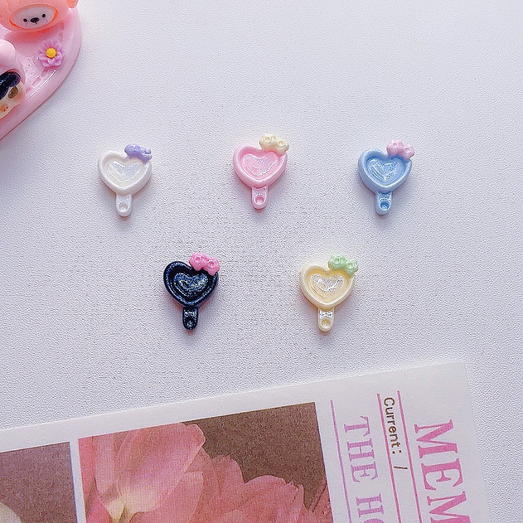 A08#想念爱心镜子 手工diy树脂发夹发饰发绳奶油胶冰箱贴配件DIY