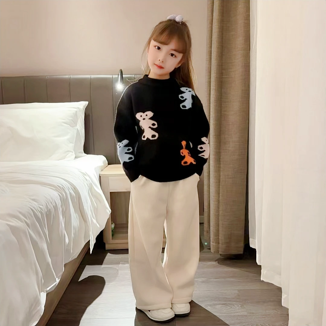 女童加厚毛衣秋冬2024新款儿童冬装时髦线衣女大童洋气针织衫冬季