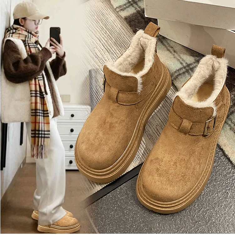 厚底勃肯鞋女加绒加厚保暖雪地靴2024年新款冬季短靴博肯高帮棉鞋