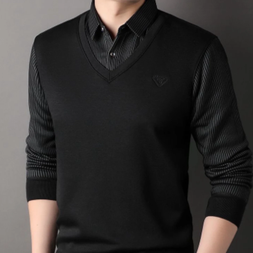 男士加绒假两件保暖衬衣