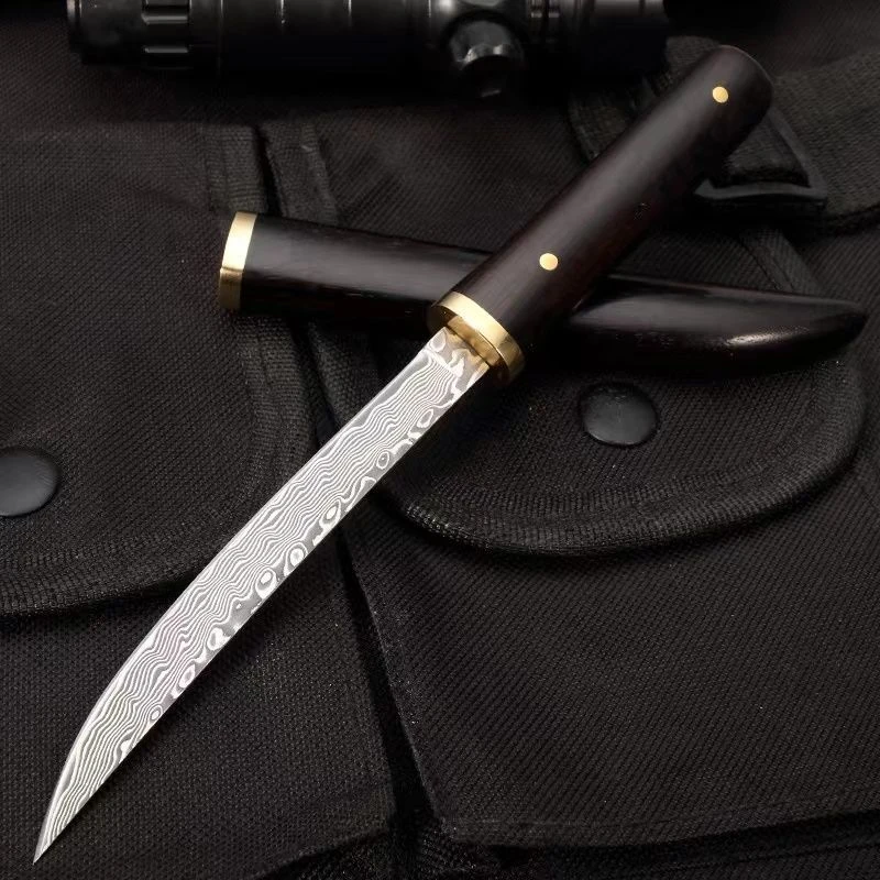 哈厨新品大马士革钢刀水果迷你家用便携刀刀具高硬度户外把肉花纹