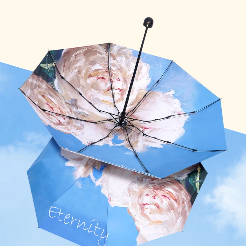 qimin/啟敏双层五折太阳伞防晒防紫外线雨伞折叠晴雨两用小巧便携