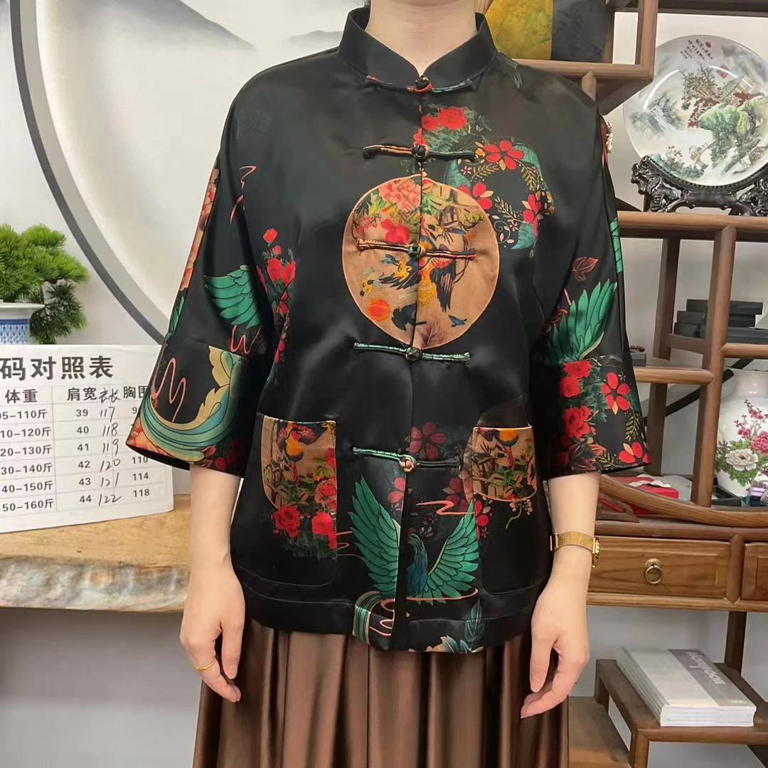 60姆米重锻凤舞九天马褂100桑蚕丝款香云纱