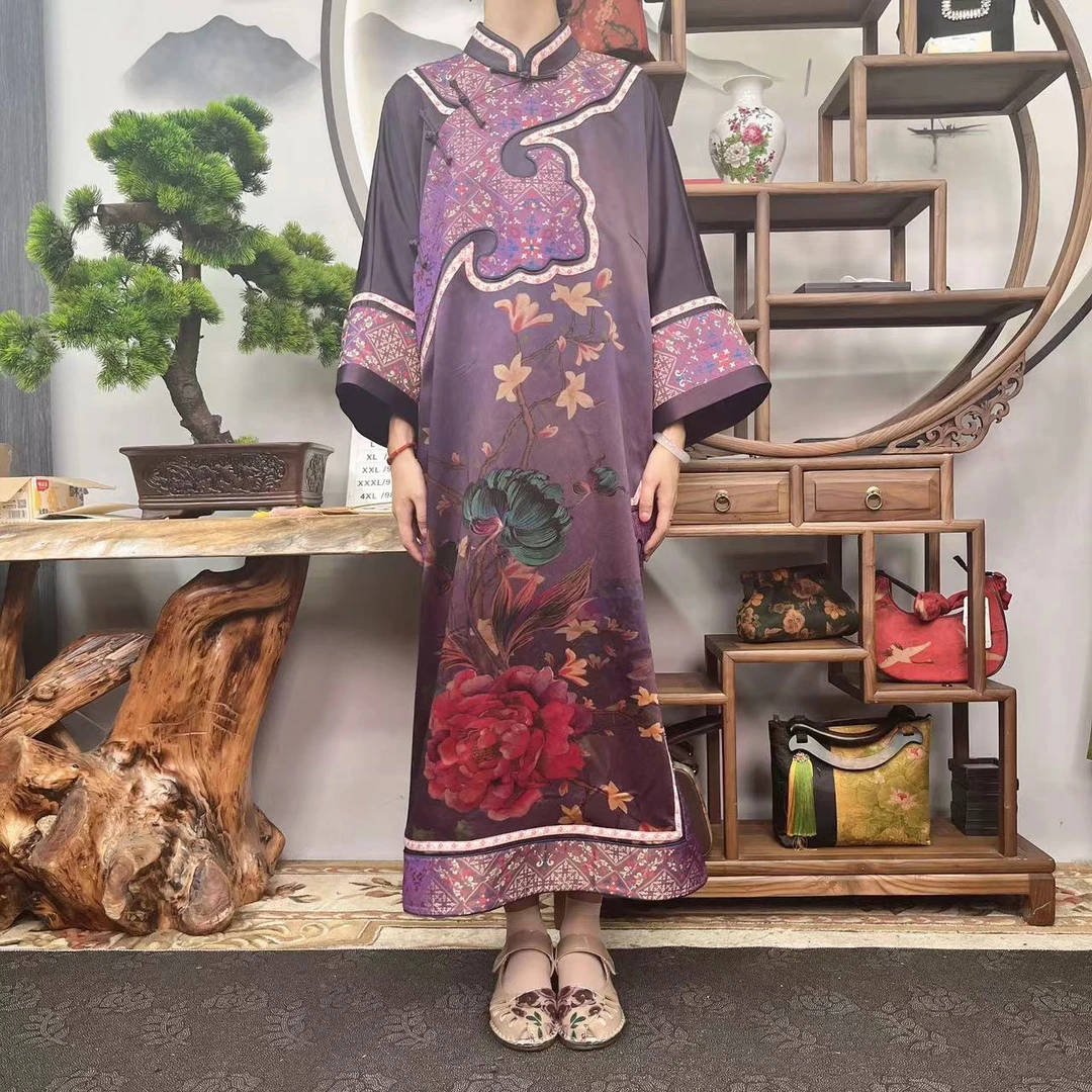 60姆米重缎玉兰花 苏州手推绣100桑蚕丝款香云纱