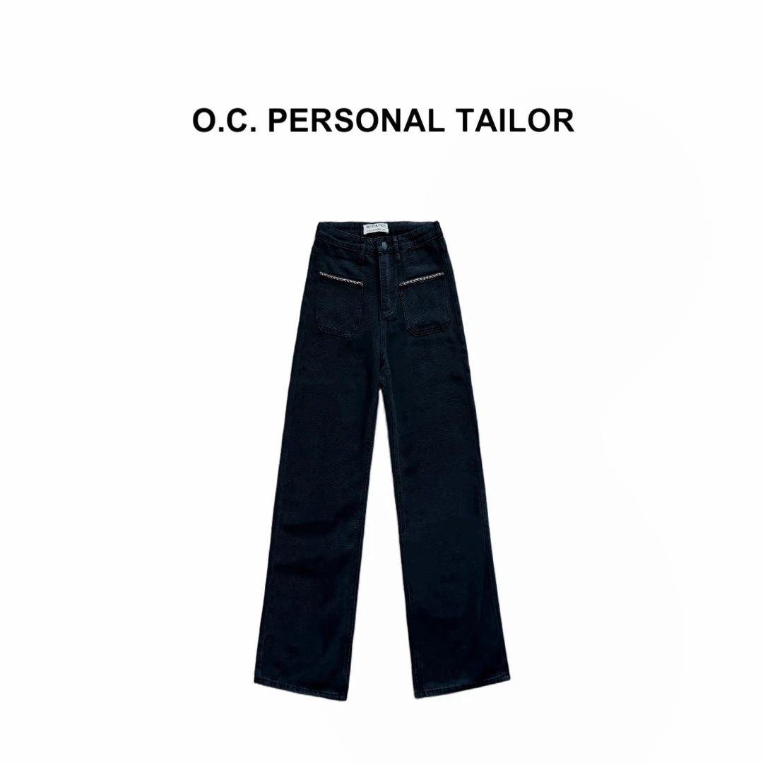 oc精选 24ss “早秋新品”黑色链条牛仔直筒裤 0217