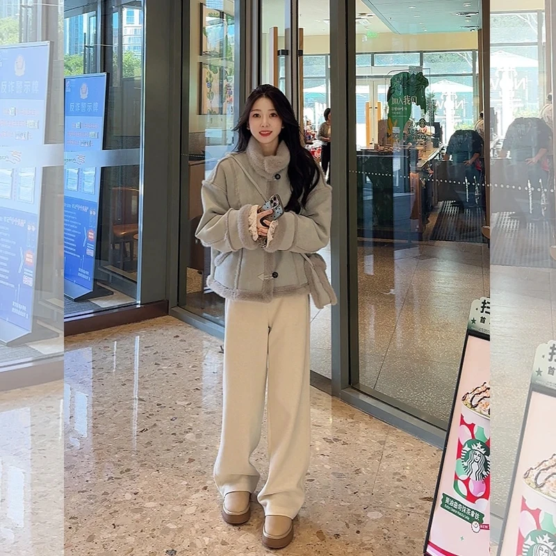 【海森堡少女】2025冬季新款韩版时尚毛毛拼接设计感加厚机车外套